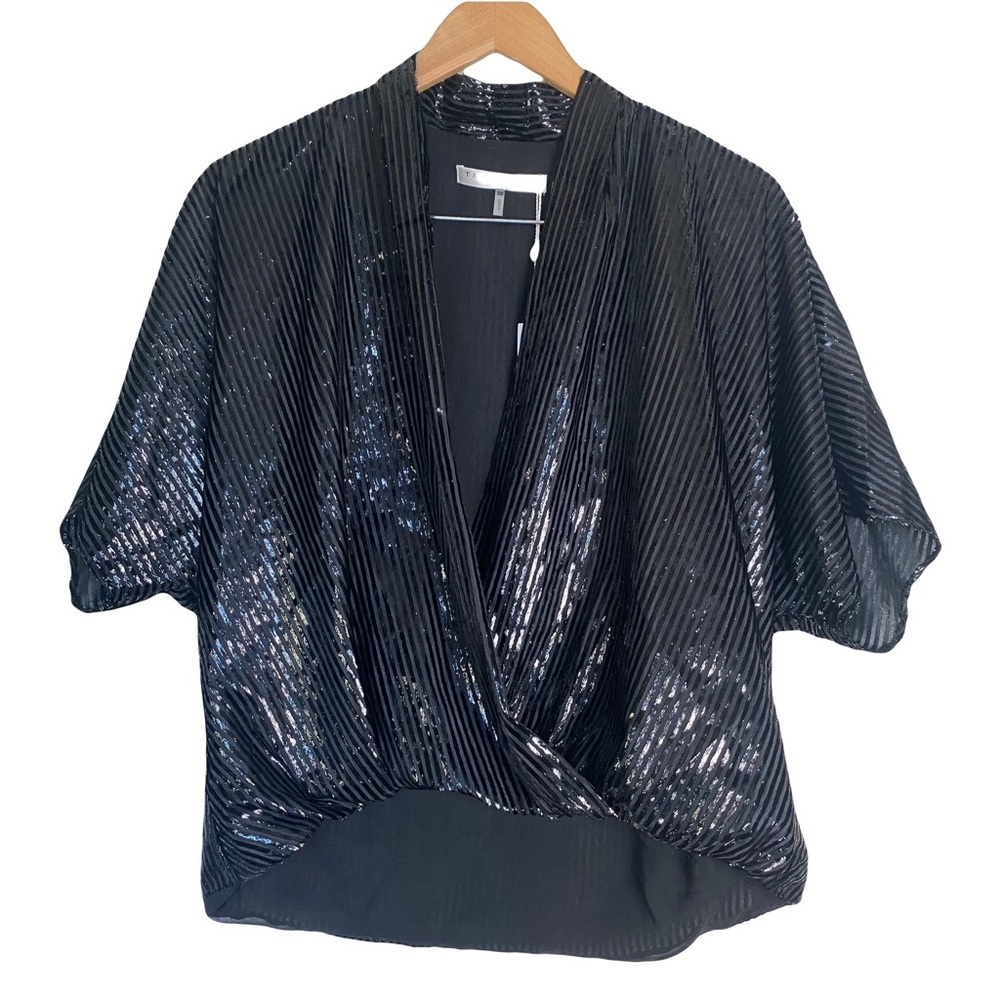 NWT TRINA TURK XS/S Womens Metallic Blouse Black Velvet Burnout Striped Y2K